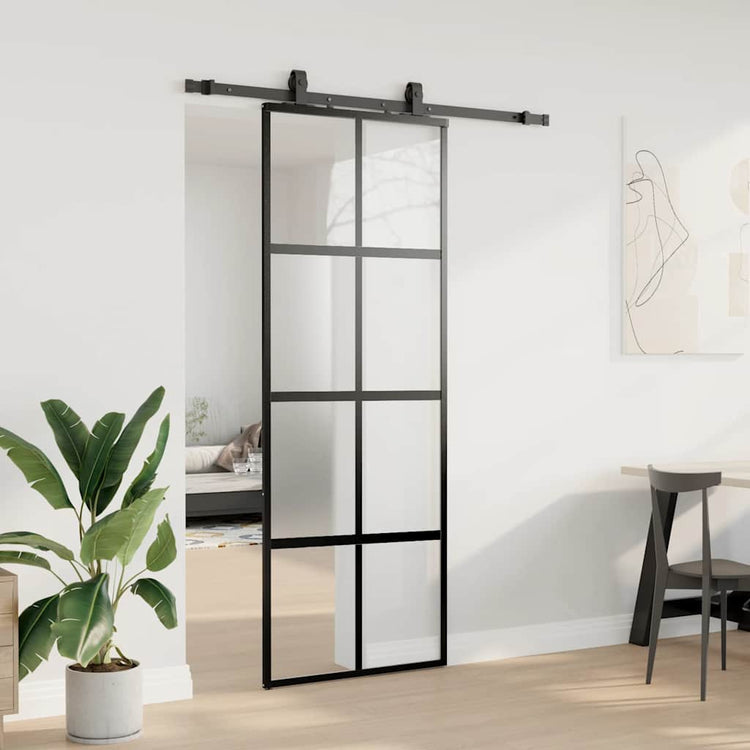 VidaXL porte coulissante avec ferrures 76x205 cm verre trempé noir