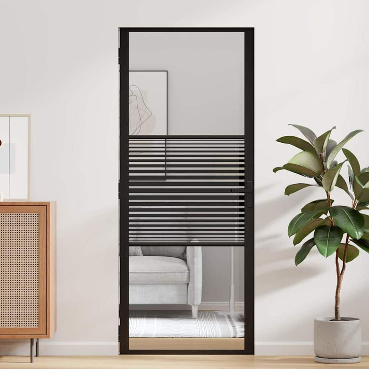 Vidaxx porte vitrée rayée noir 76 x 3,5 x 201,5 cm aluminium