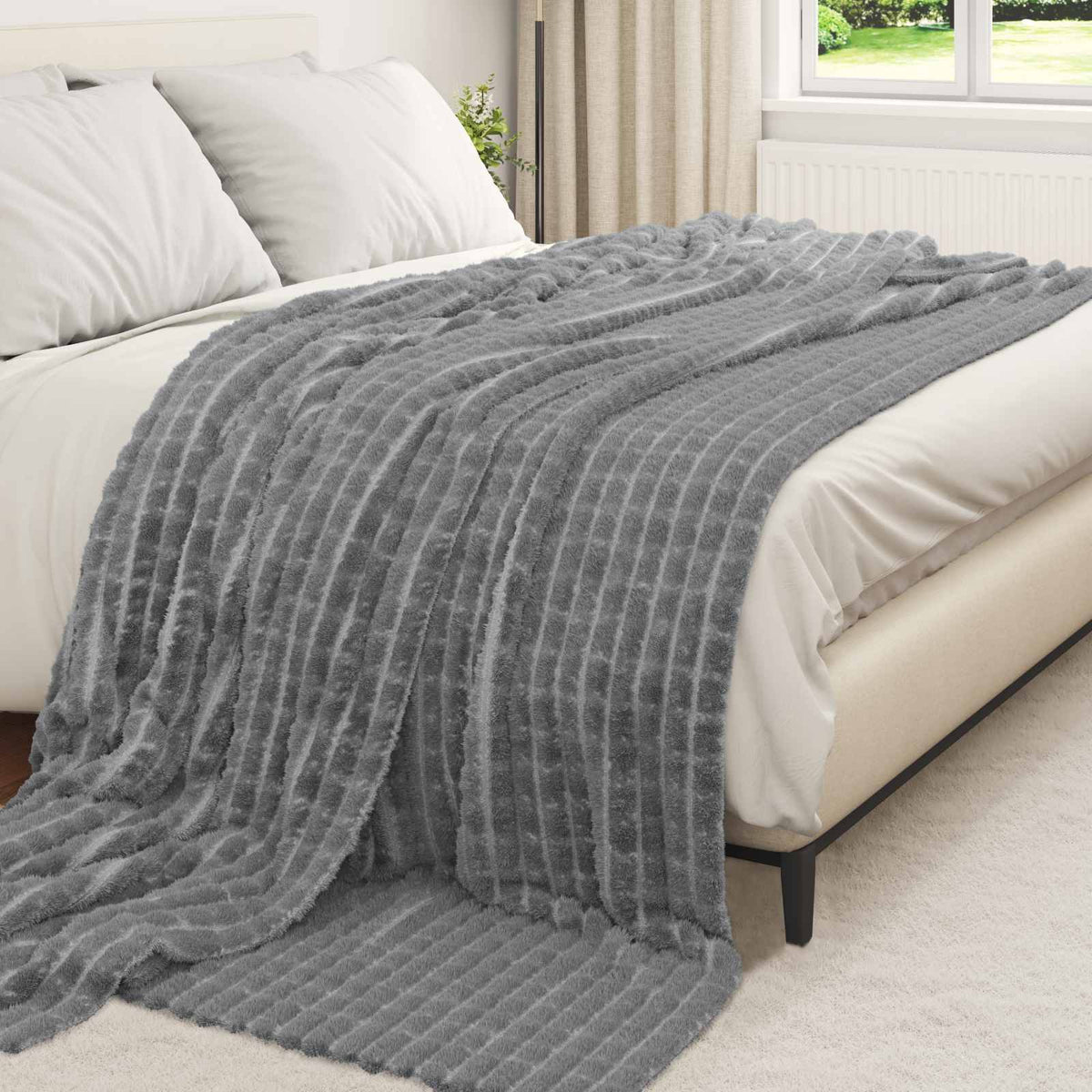 Vidaxl plaid gris foncé 270 x 240 cm polaire