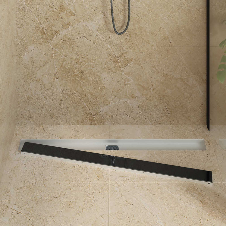 Vidaxx couvercle en verre pour caniveau de douche avec siphon 360° noir 100 cm