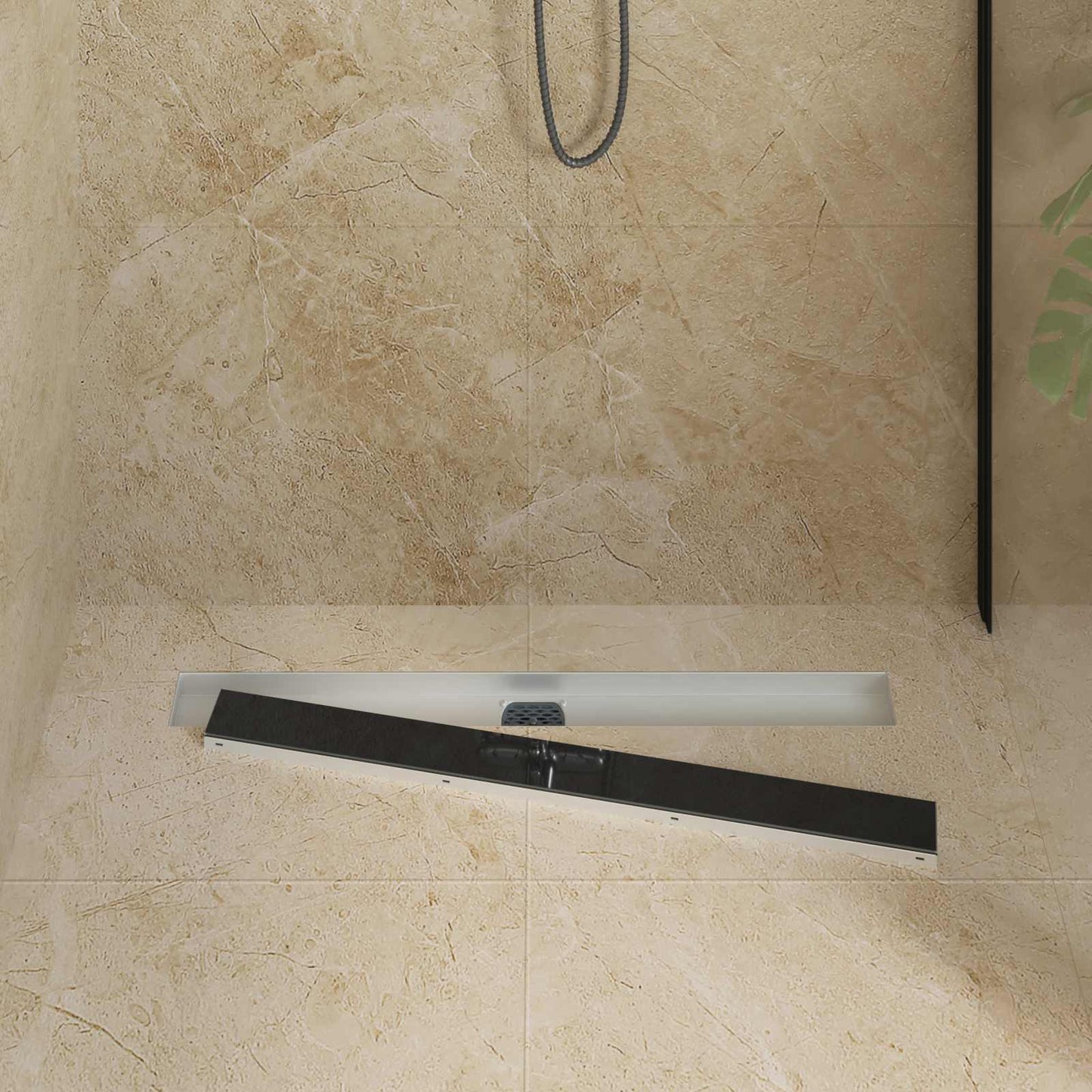 Vidaxx couvercle en verre pour caniveau de douche avec siphon 360° noir 80 cm