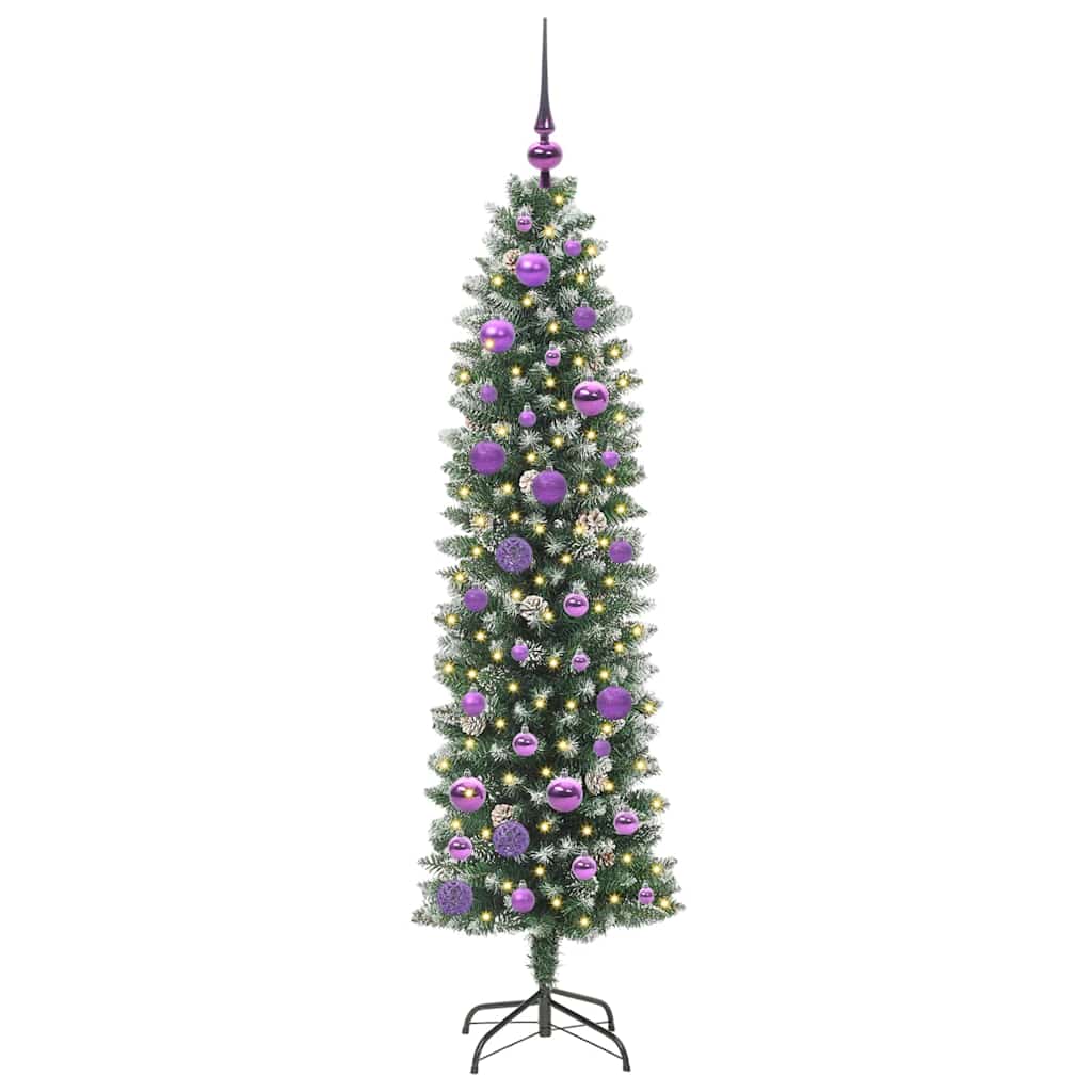 VidaXL sapin de Noël artificiel mince avec 150 LED vert et blanc 150 cm