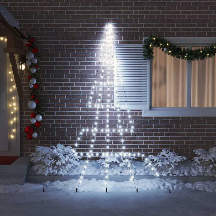 VidaXL Sapin de Noël LED avec brochettes au sol blanc froid 306 cm métal