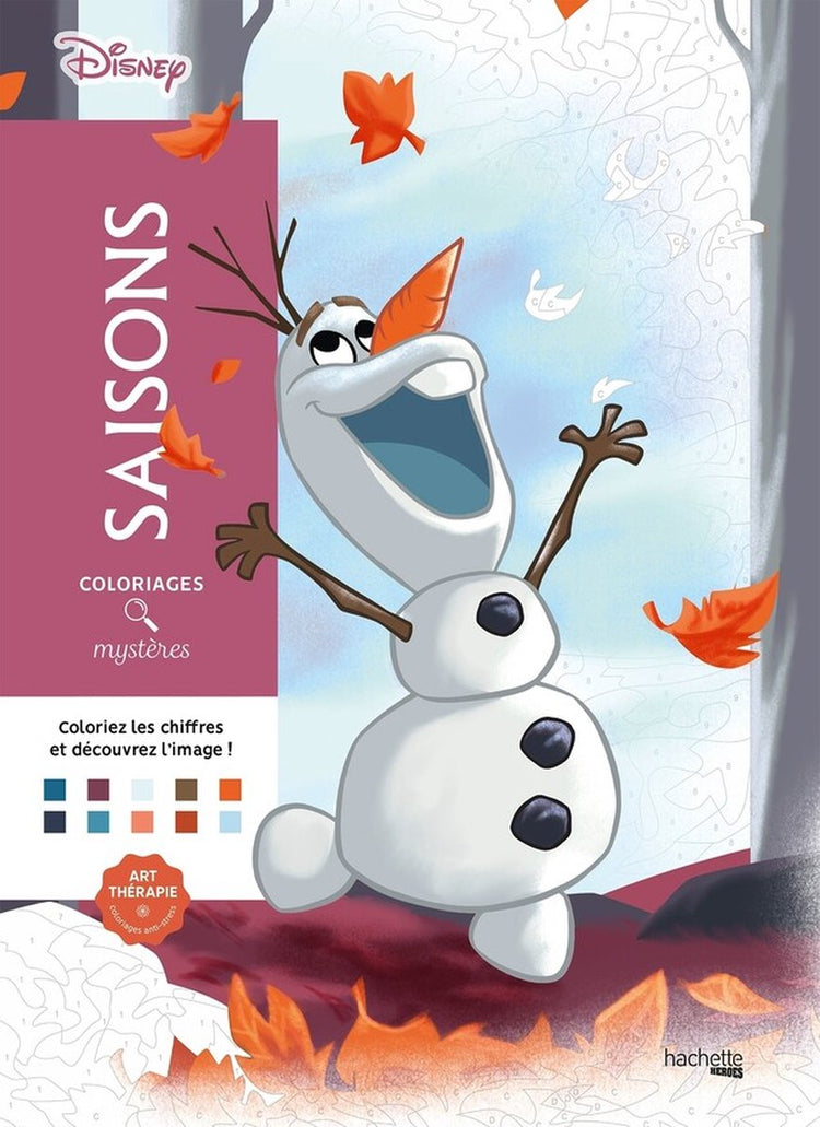 Hachette héros disney coloriages mystères disney saisons - - couleur par numéro - livre de coloriage pour adultes