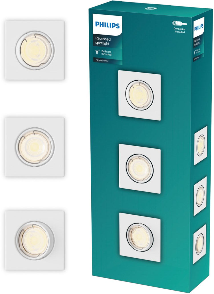 Philips LED Spot encastrable Philips Peridot - raccord gu10 - blanc - carré - spot directionnel - pack de 3