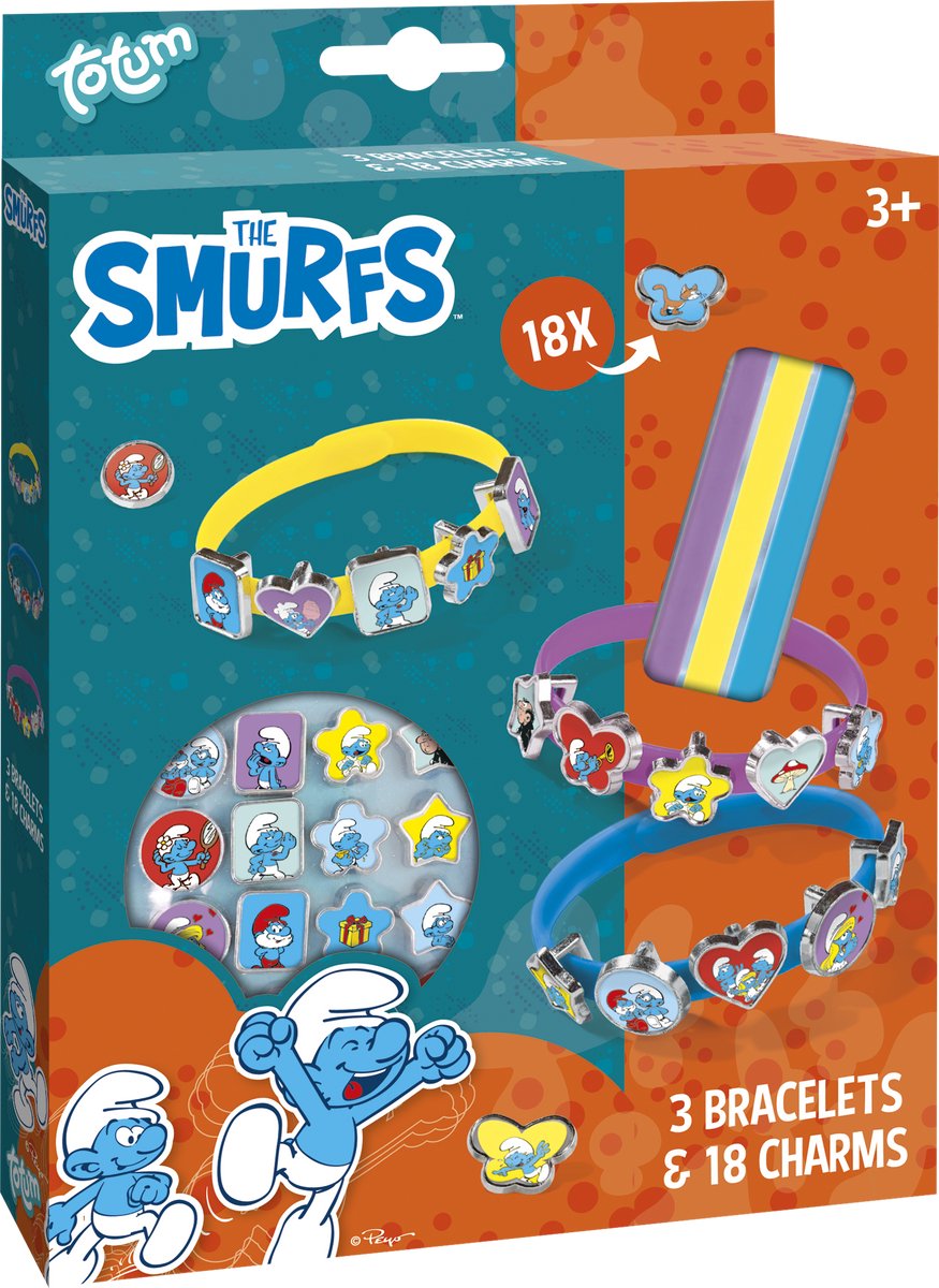 Totum les Schtroumpfs - 3 bracelets avec 18 breloques coulissantes - jouets artisanaux pour filles et garçons à partir de 3 ans