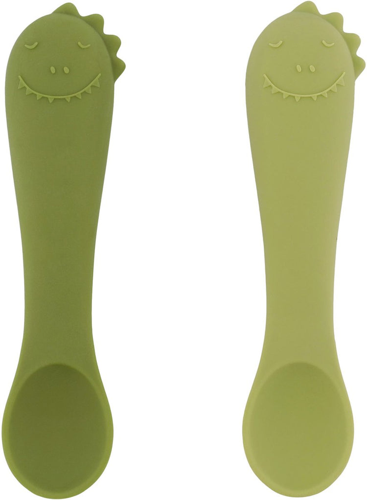 Trixie | pack de 2 premières cuillères pour bébé - mr. dinosaure - silicone souple - prise en main facile - 4 mois+
