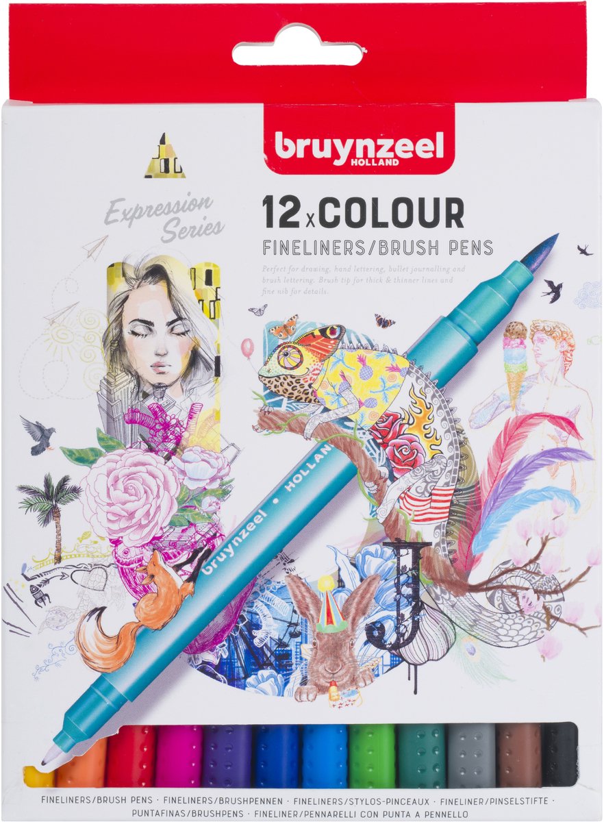 Bruynzeel Fineliner Brushpennen, 12e.