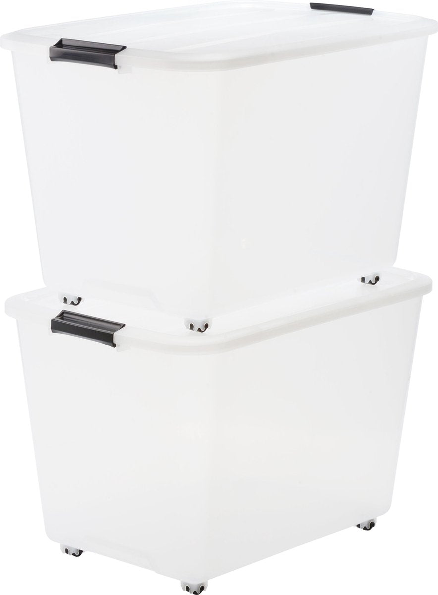 Coffre de rangement Iris topbox - 60l - plastique - avec roulettes - lot de 2