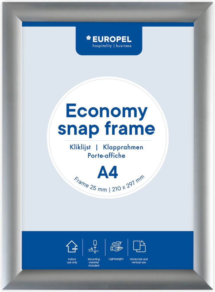 Cadre à clic économique européen – cadre pour affiches – a4 – 21 x 29,7 cm – 25 mm – aluminium – argent