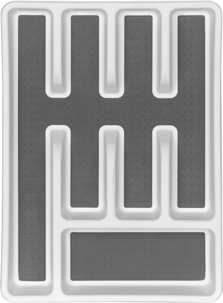 Range-couverts antidérapant Wenko avec 5 compartiments en plastique blanc et gris 26,5x36,5cm antidérapant - cassette à couverts - porte-couverts - tiroir à couverts - organiseur à couverts
