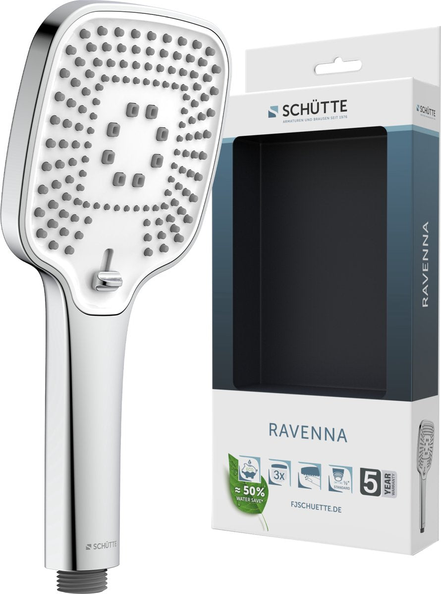 Douchette à main Schütte ravenna - pomme de douche carrée - chrome blanc