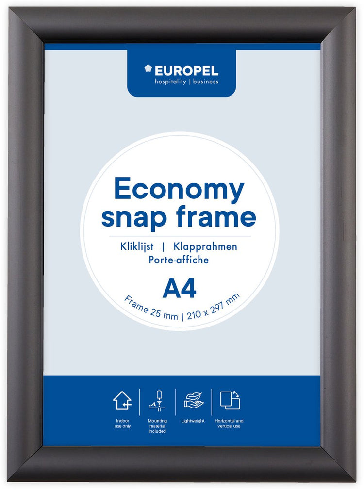 Cadre à clic économique européen – cadre pour affiches – a4 – 21 x 29,7 cm – 25 mm – aluminium – noir