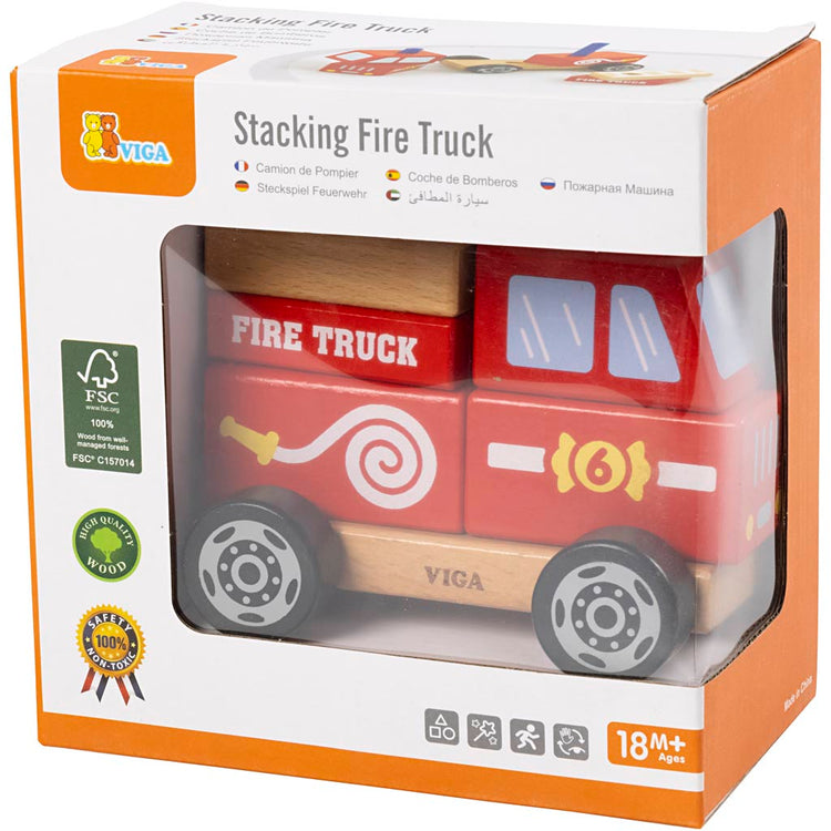 Viga jouets empilables en bois pour camions de pompiers, camion de pompiers, dimensions 13x10x8 cm, 1 pièce