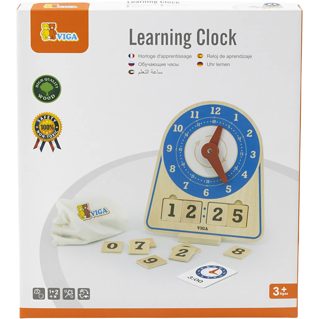 Horloge d'apprentissage Viga, h : 28 cm, l : 26 cm, l : 13, 1 pièce