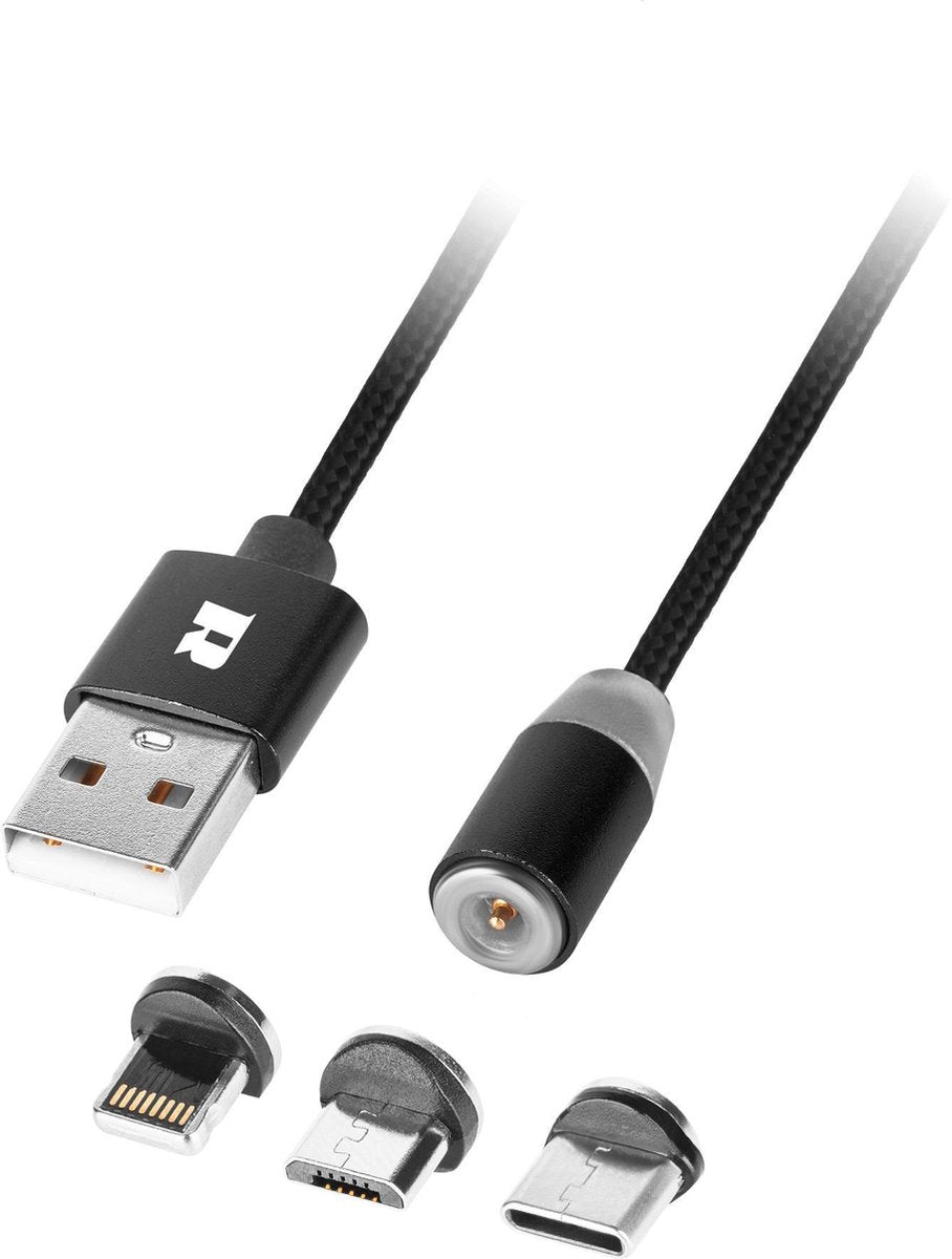 Série Rebel comp - câble USB magnétique 3-en-1 - iPhone; USB-C ; micro-usb