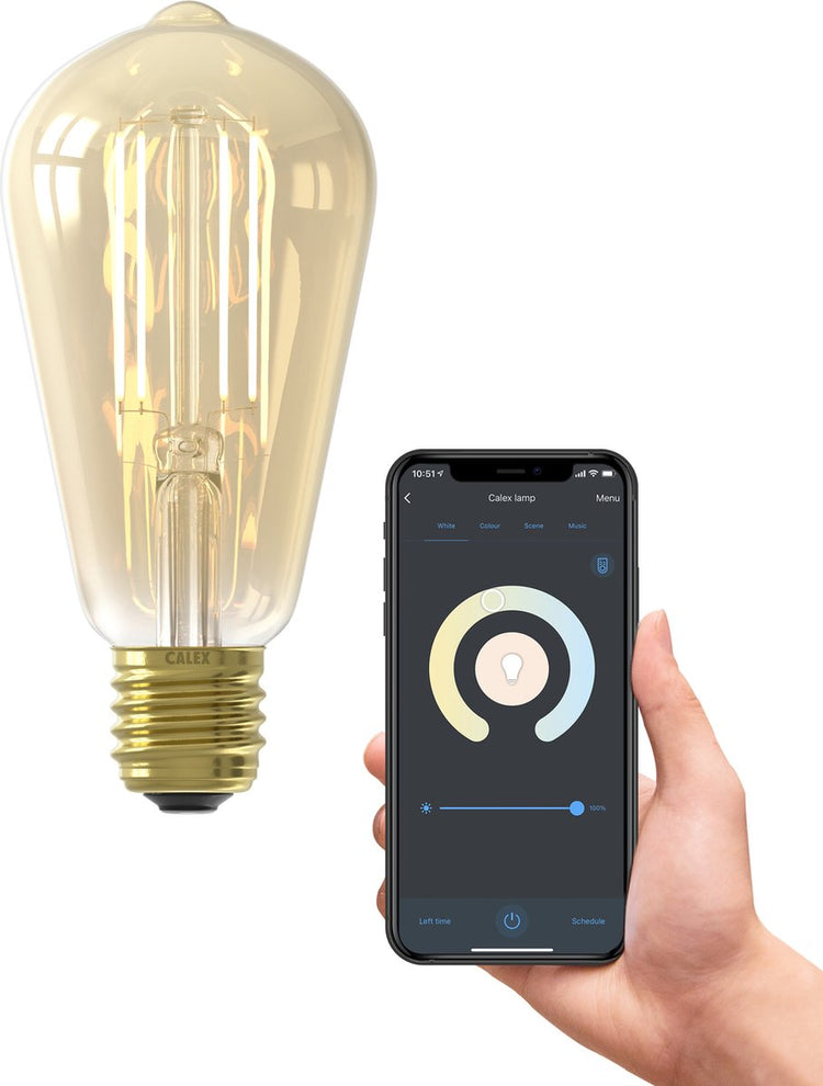 Lampe LED intelligente Calex - filament d'éclairage intelligent - e27 - rustique - source de lumière wifi - or - dimmable - lumière blanche chaude - 7w