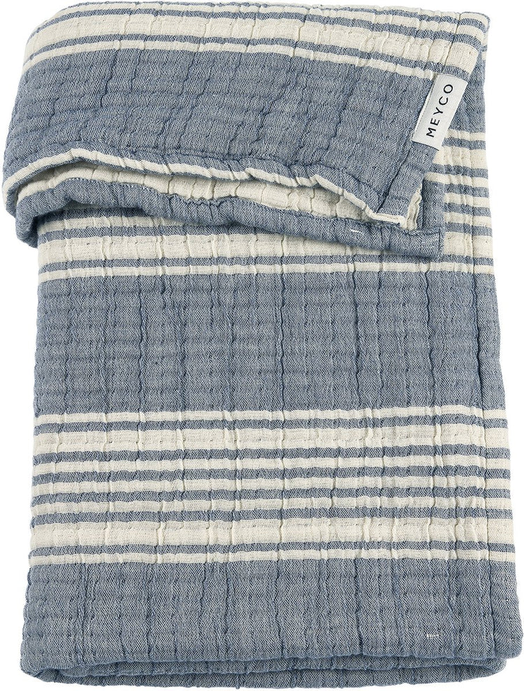 Couverture de berceau jacquard à rayures pour bébé Meyco - hydrophile prélavée - indigo - 75x100cm - 1,5 tog