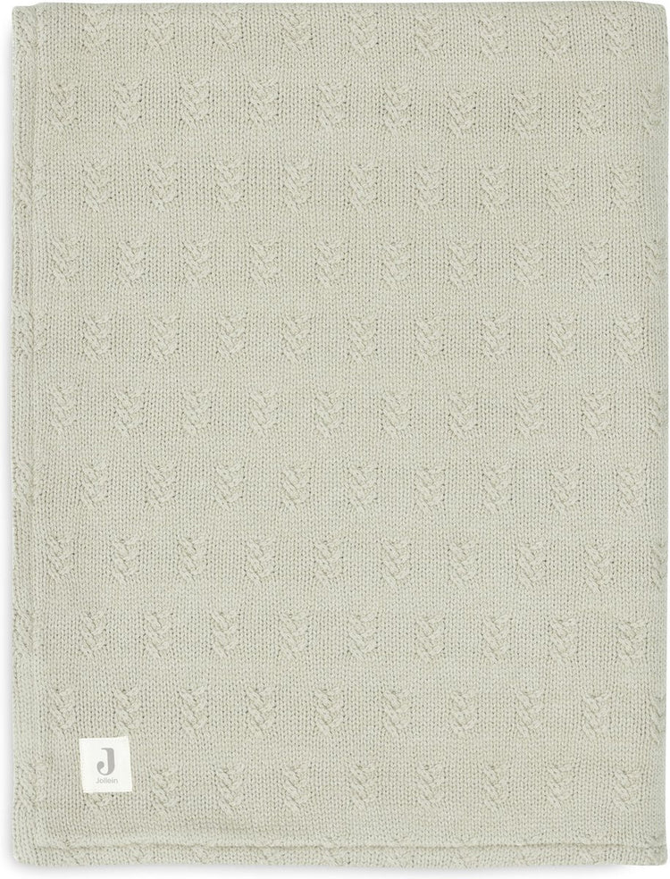 Jollein - couverture de berceau 100x150cm - couverture bébé - tricot grain - velours vert olive