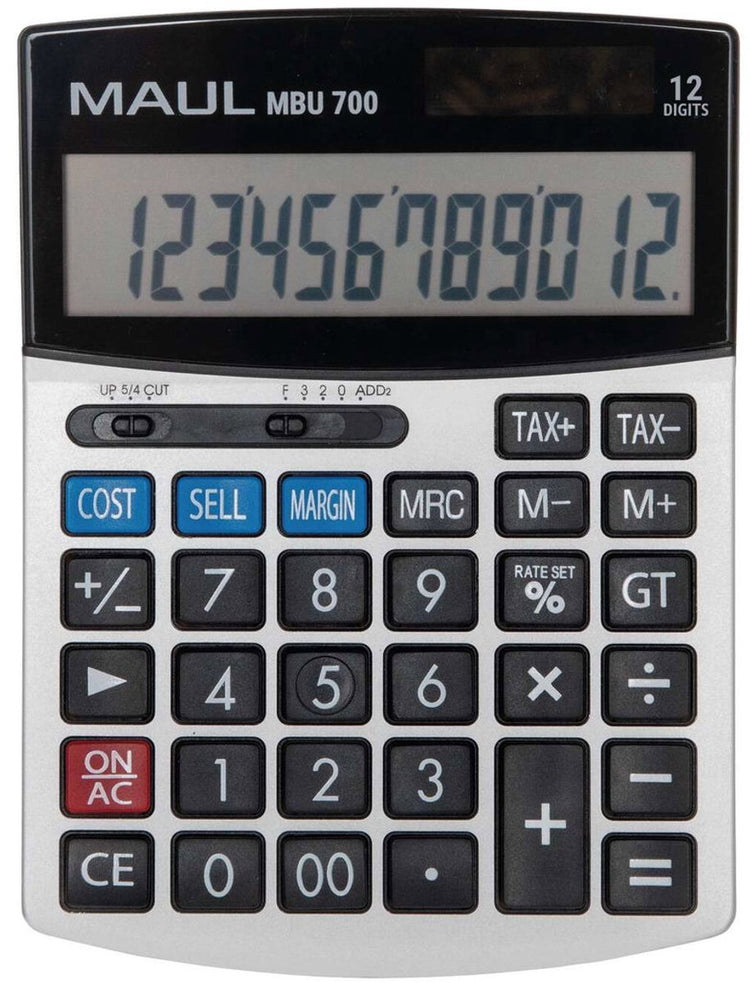 Maul calculatrice de bureau mbu 700 écran LCD 1 ligne, 12 chiffres batterie solaire 15,5 x 11,5 x 2,5 cm noir