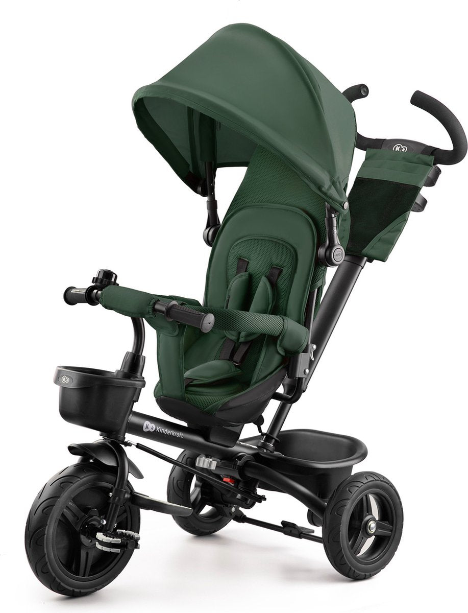 Tricycle Kinderkraft Aveo - de 9 mois à 5 ans - siège pivotant, barre de poussée réglable, roues increvables et ceintures de sécurité - vert