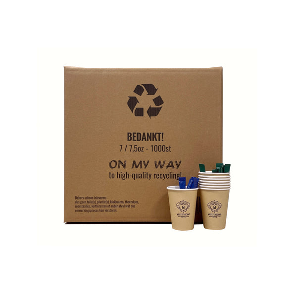 Boîte de recyclage On my way pour 1 000 tasses à café, frais inclus. sac grillagé (10 pièces)