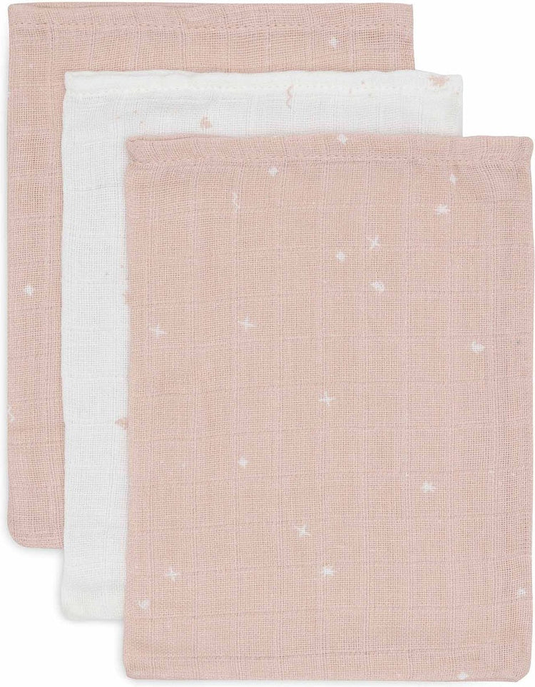 Jollein - gant de toilette hydrophile pour bébé - coton - 3 pièces - rose sauvage scintillante - gant de toilette pour bébé, débarbouillettes hydrophiles -15x20cm