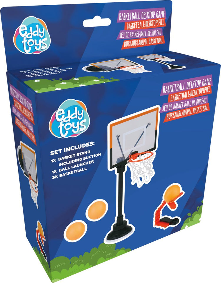 Jeu de basket-ball de bureau Eddy Toys - Jeu de basket-ball de bureau avec ventouse - Jeu de basket-ball pour bureau - comprenant un mécanisme de lancement et 2 balles