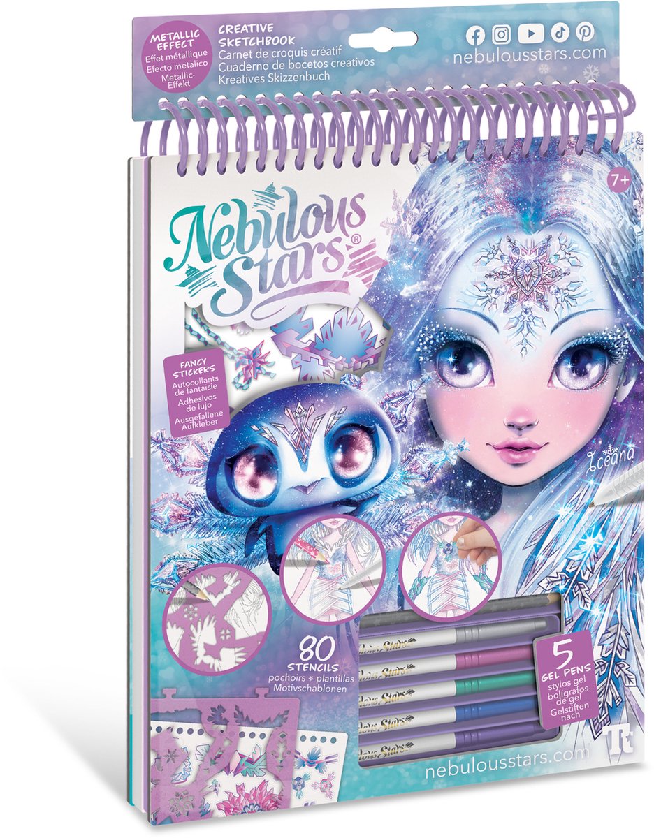 Étoiles nébuleuses - carnet de croquis créatif glace et paillettes avec stylos gel - dessin et coloriage