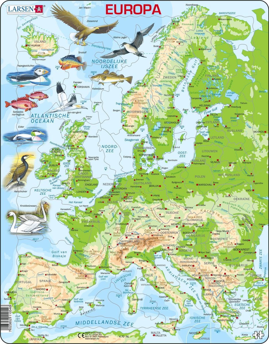 Selecta Larsen Pluzzle Map Europe - Géographique avec des animaux, 87e.