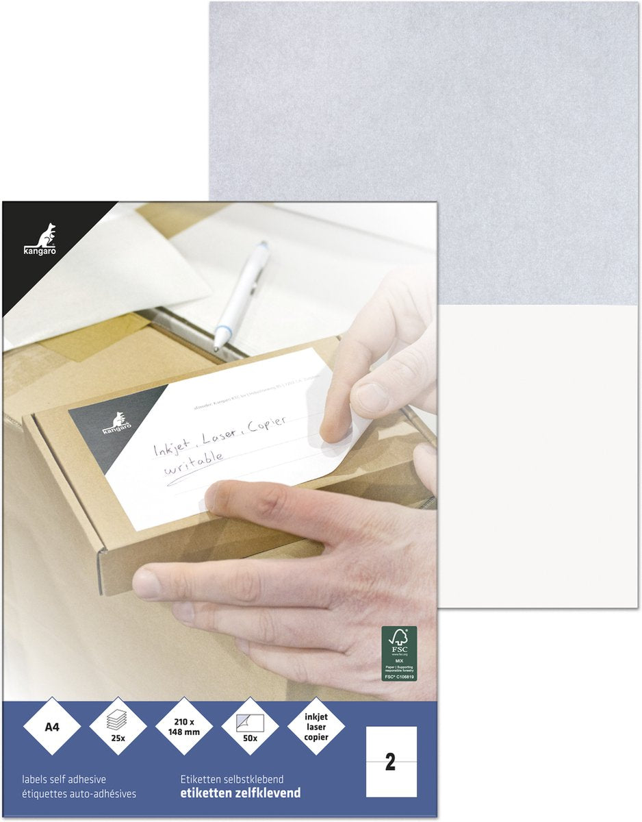 Kangaro - étiquette acabit - universelle - 210x148mm - boîte 25 feuilles - k-210148-25