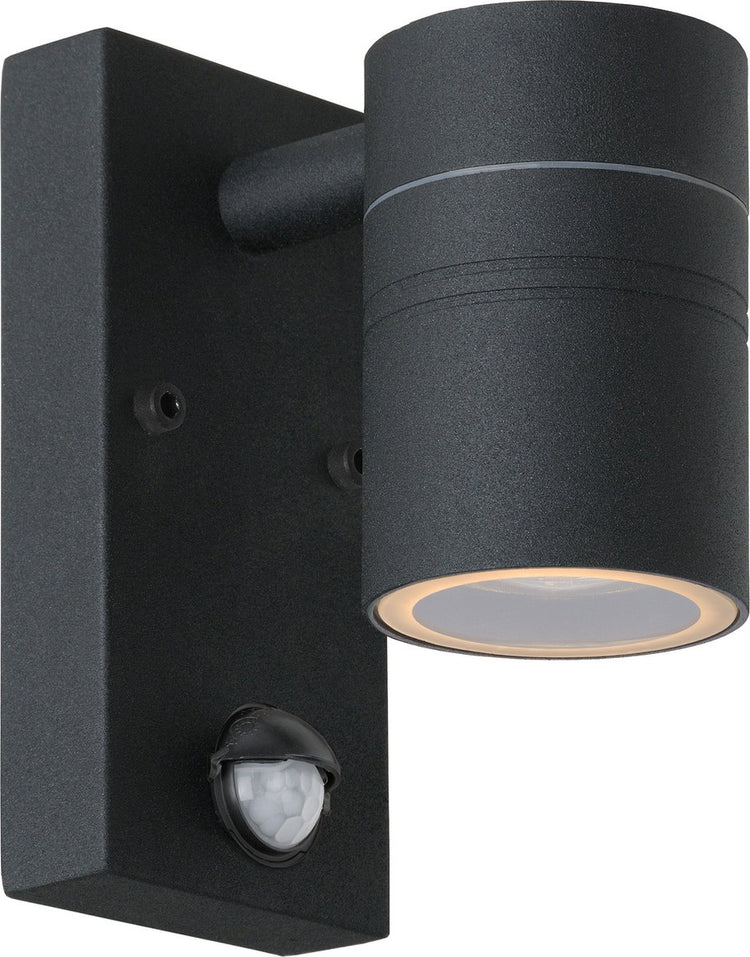Lucide arne-led ir - spot mural intérieur extérieur - ø 6,3 cm - led - gu10 - 1x5w 2700k - ip44 - capteur de mouvement jour nuit - noir