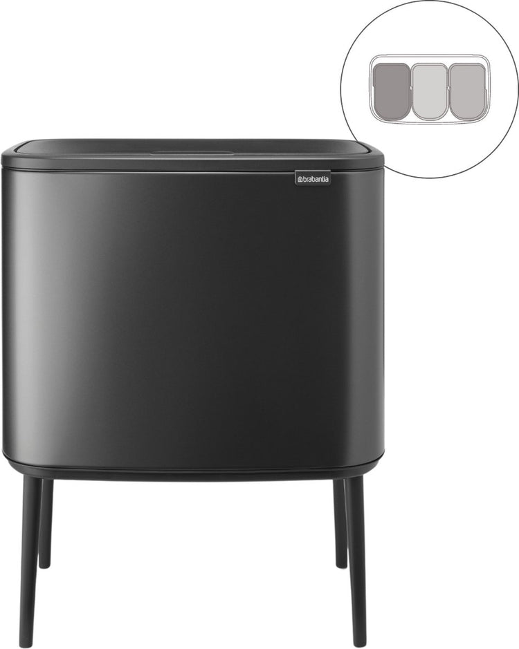 Poubelle Brabantia bo touch bin - 3 x 11 litres - tri des déchets - gris confiant