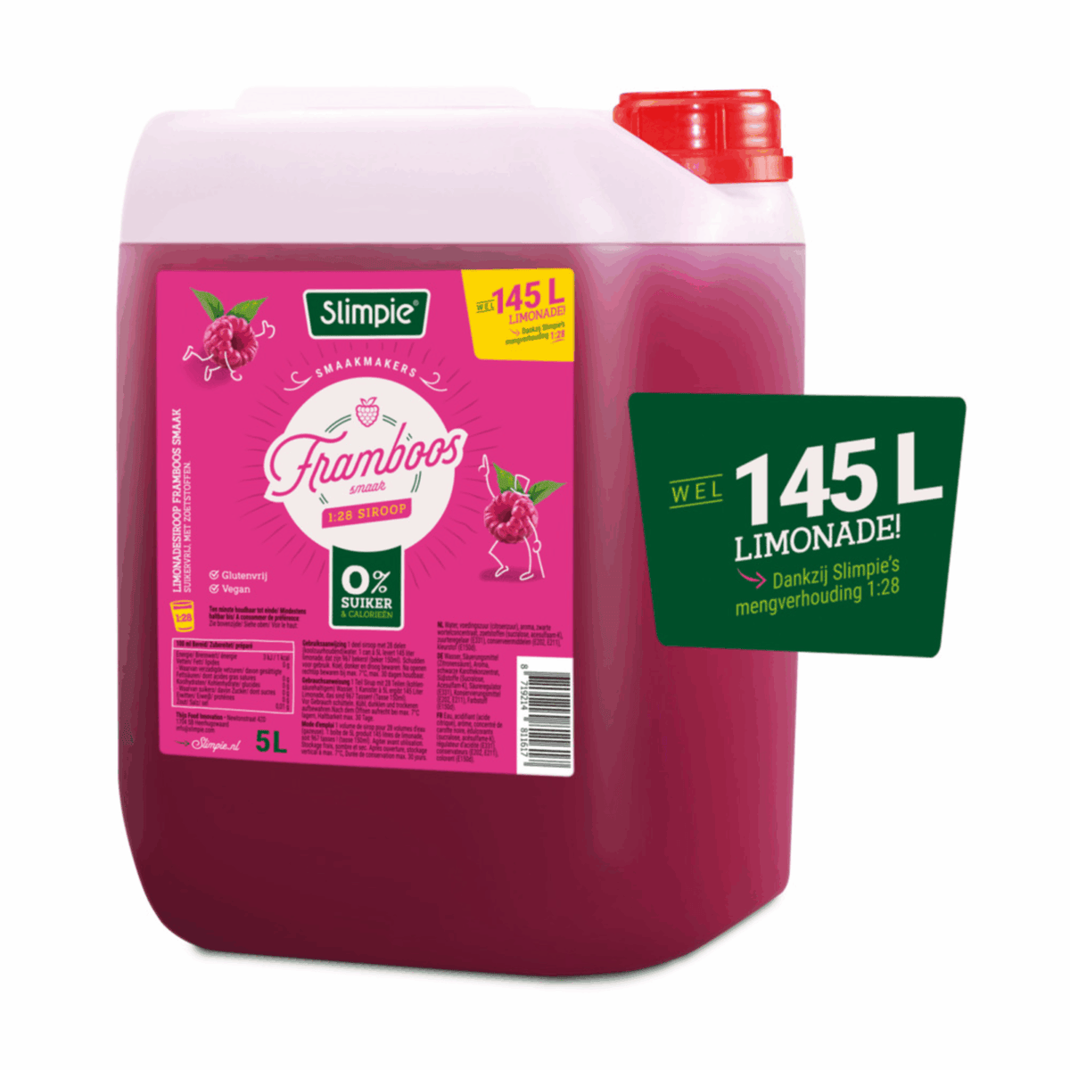 Sirop de limonade Slimpie framboise en boîte sans sucre (5 litres)