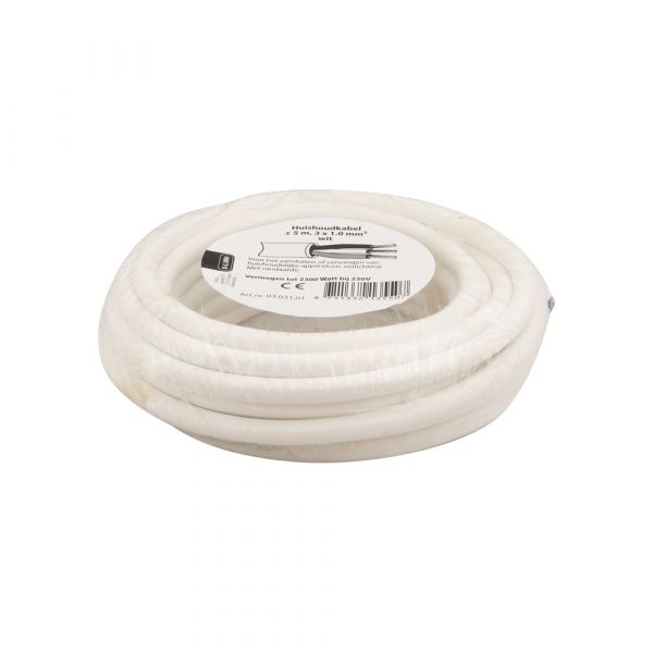 Câble ménage 3x1,0 blanc 5 mètres.