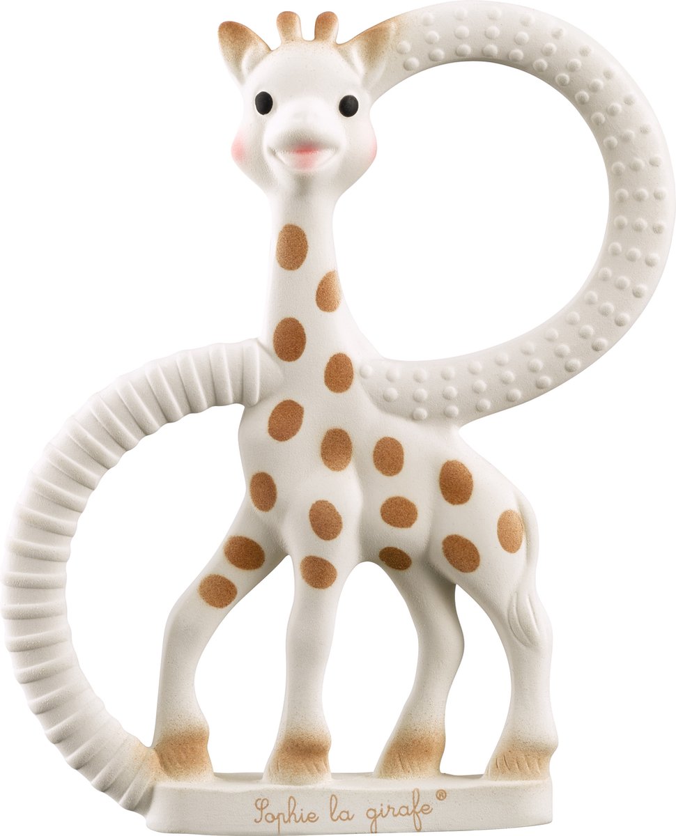 Anneau de dentition souple Sophie la girafe - jouet bébé - cadeau maternité - cadeau baby shower - caoutchouc 100% naturel - dans coffret cadeau recyclé avec noeud en coton bio - dès 0 mois - marron beige