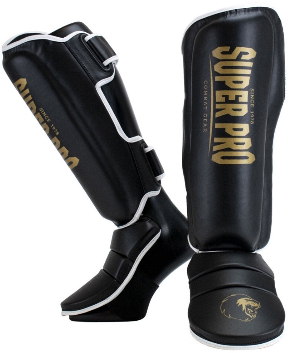 Protège-tibia Super Pro Combat Gear Se Noir Or Blanc Extra Petit