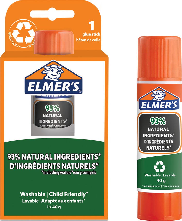 Bâtons de colle pure Elmer's | 93% d'ingrédients naturels | Plastique 100 % recyclé | idéal pour l'artisanat et l'école | lavable et adapté aux enfants | 40g | 1 pièce