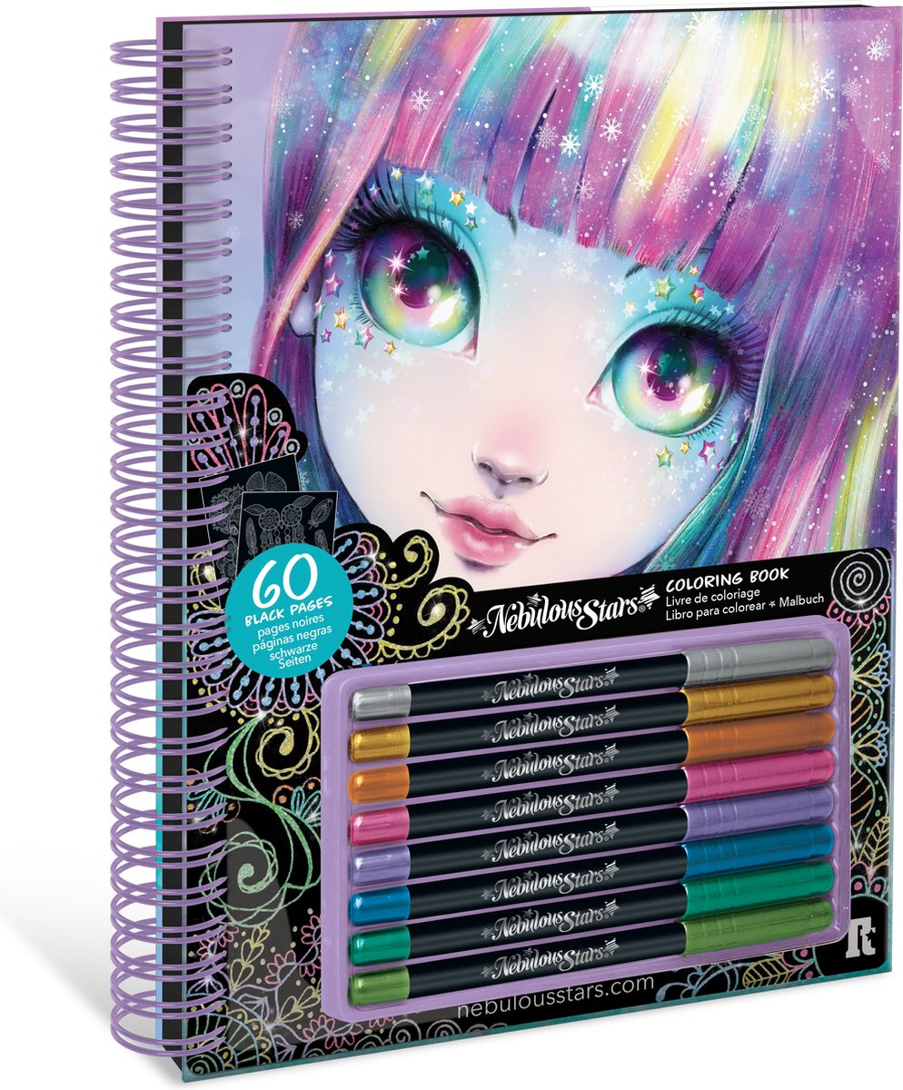 Étoiles nébuleuses - livre de coloriage - papier noir - stylos gel