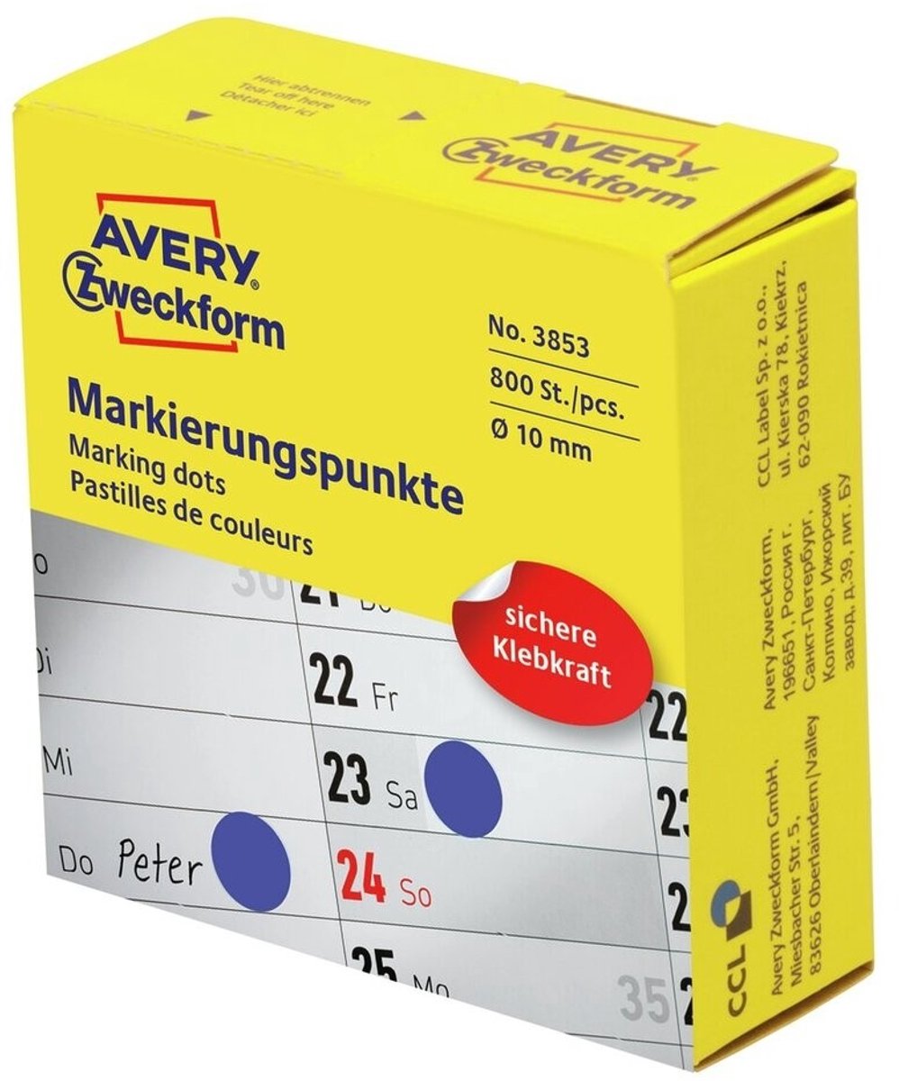 Avery 3853, bleu, rond, permanent, universel, papier, 1 cm