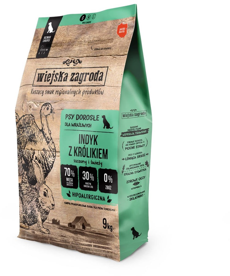 Wiejska zagroda - nourriture humide pour chiens - lapin de dinde - entièrement naturelle - favorise la digestion - sans céréales - 9 kg