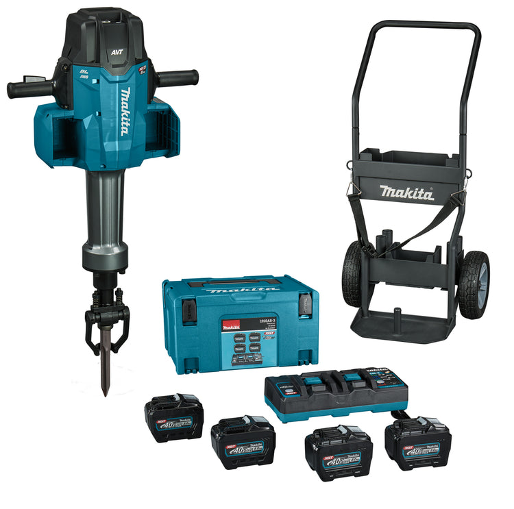 Makita hm004gl402 xgt 2x40v marteau de démolition à batterie | 72 ans | avec chariot, 4 batteries 8,0 Ah et chargeur rapide | dans mbox-hm004gl402