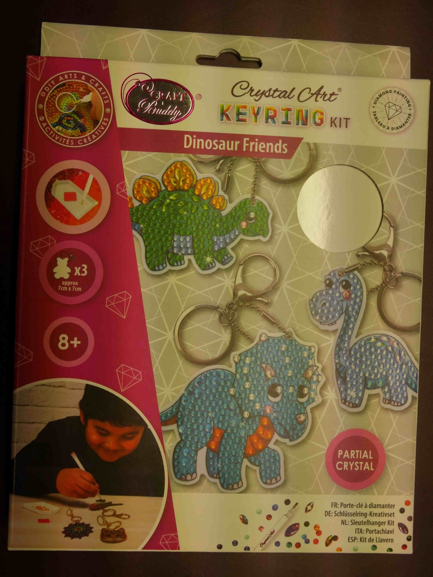 Porte-clés de peinture de diamants dinosaurus