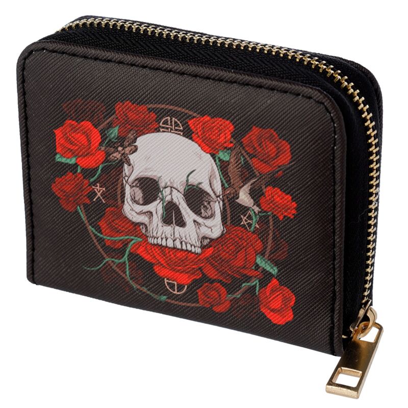 Skulls roses rond zippé portefeuille - petit