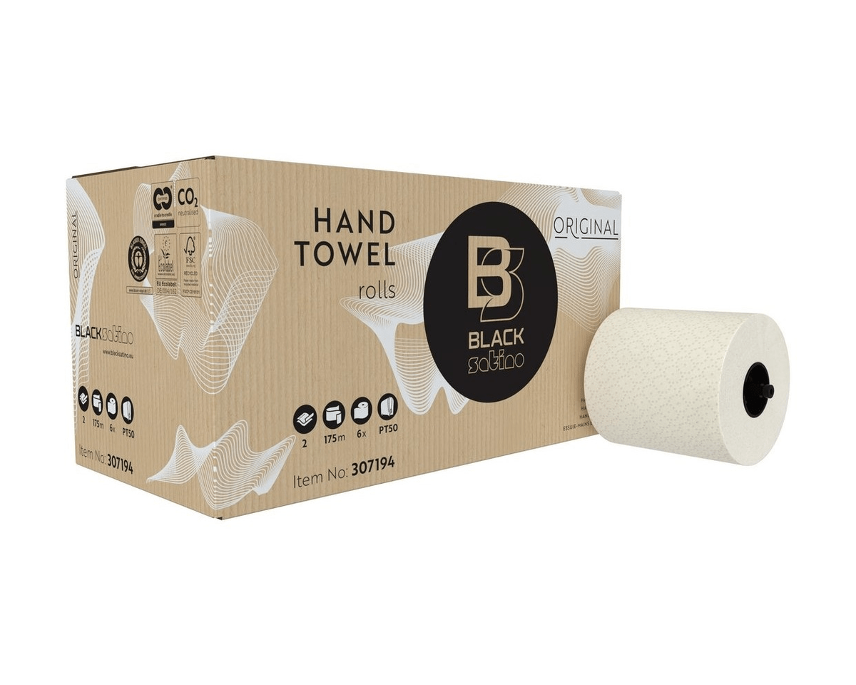 Rouleau de serviettes noires Satino 2 couches 175 mètres (6 pièces)
