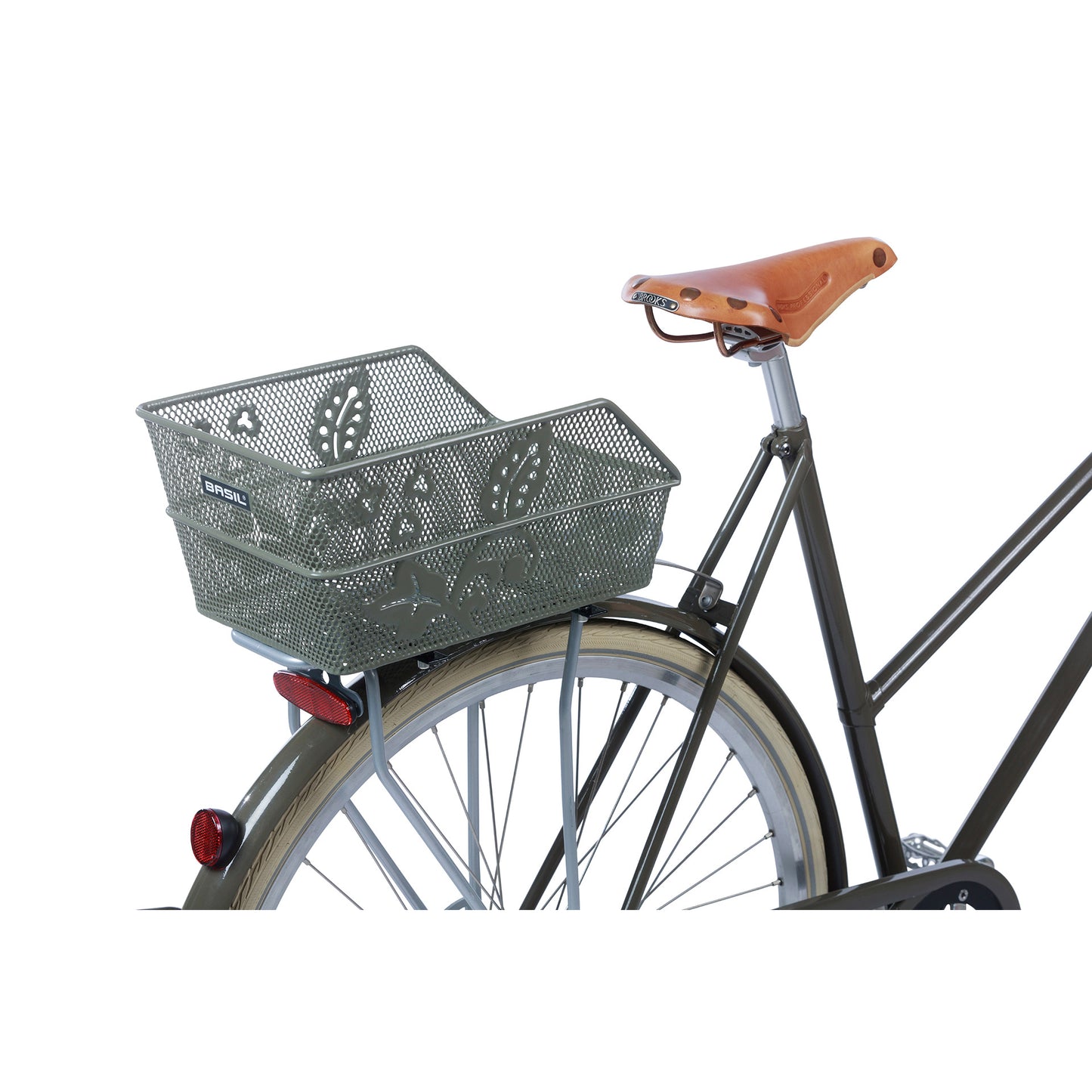 Basil Cento Flower S - Panier à vélo - à l'arrière - vert olive