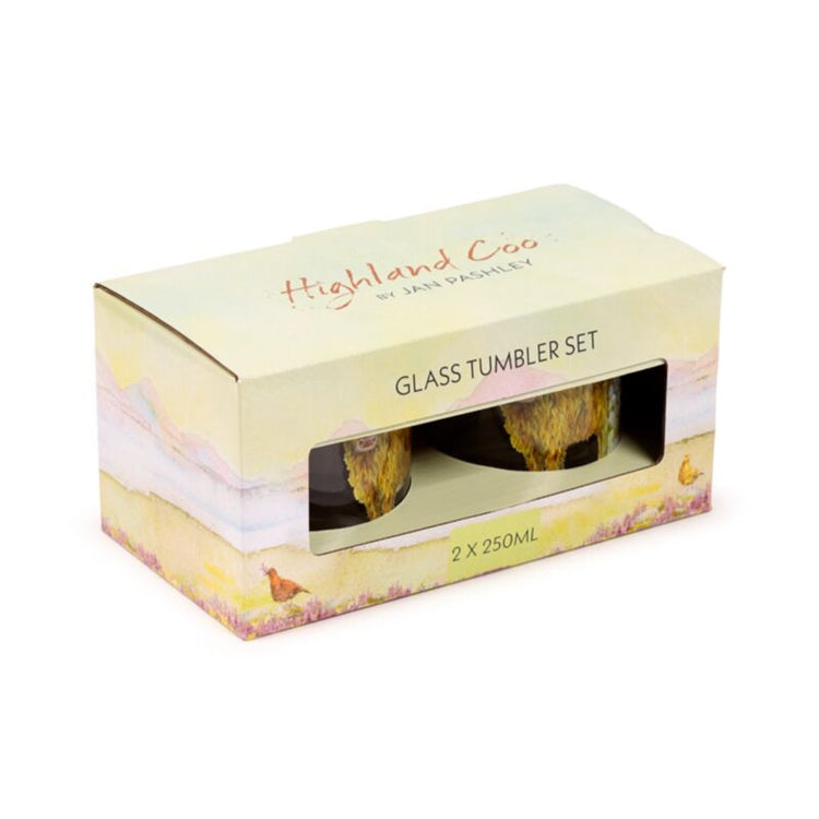 Jan Pashley Highland Cow Set 2 verres à boissons de verre 350 ml