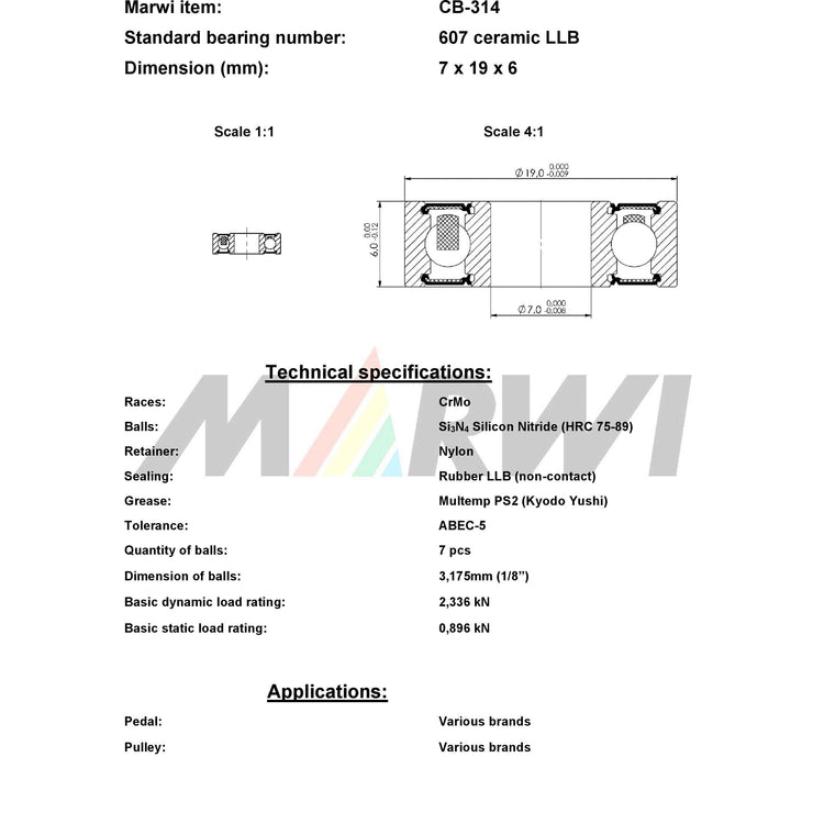 Union Kogellager CB-314 607 LLB 7x19x6 Céramique