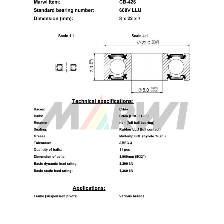 Union Kogellager Max CB-426 608V LLU 8X22X7