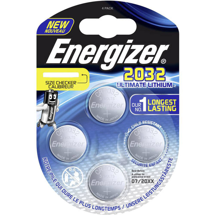 Energizer Ultimate Lithium 3V Button Cell Batteries (CR2032) 4 pièces